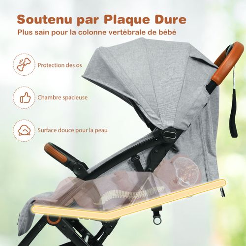 Poussette Bébé Pliable à Une Main Avec Cadre En Aluminium Léger Dossier Et Repose-pieds Réglables