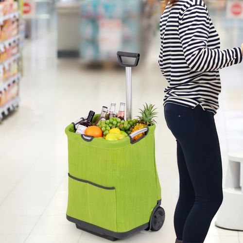 Chariot De Courses Pliable De 50l Chariot Utilitaire Portable Avec 3 Poches Poignée Rétractable