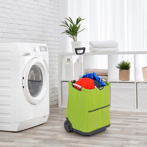 Chariot De Courses Pliable De 50l Chariot Utilitaire Portable Avec 3 Poches Poignée Rétractable