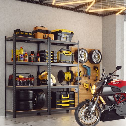 Etagère De Rangement à 4 Niveaux Stockage Rayonnage D’atelier En Acier Et Mdf 40x80x160cm Noir