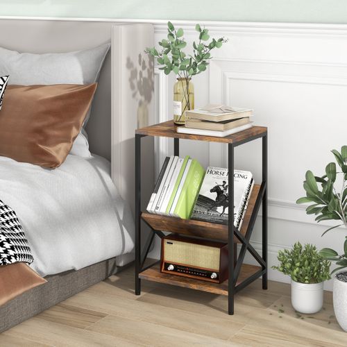 Table D'appoint Industriel à 3 Niveaux Cadre En Métal 40 X 30 X 61 Cm Avec Étagère Ouverte