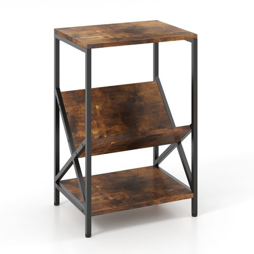 Table D'appoint Industriel à 3 Niveaux Cadre En Métal 40 X 30 X 61 Cm Avec Étagère Ouverte