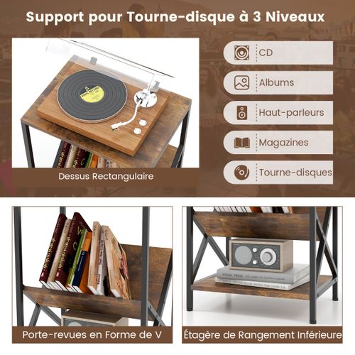 Table D'appoint Industriel à 3 Niveaux Cadre En Métal 40 X 30 X 61 Cm Avec Étagère Ouverte