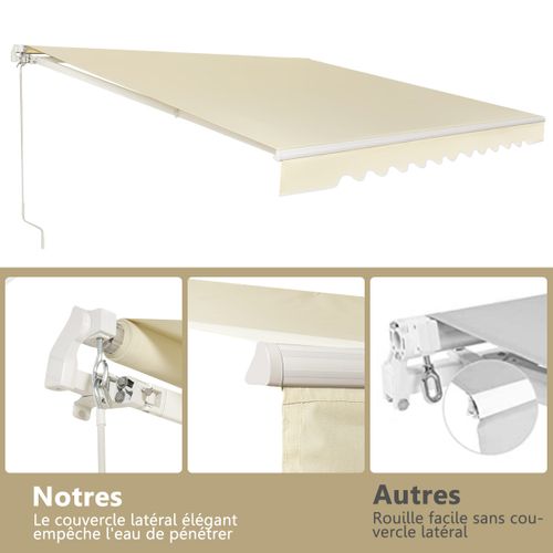 Store Banne De Balcon Rétractable 3x2,5m Tissu Résistant Aux Uv Et à L'eau Angle Réglable