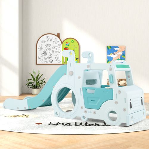 Toboggan 3 En 1 Pour 18 Mois+ Toboggan Pliable Avec Mini Bus Rampes Surélevées Et Zone Tampon