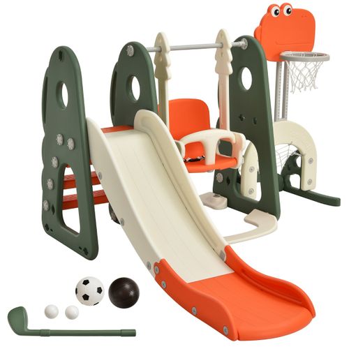 Toboggan 6 En 1 : Balançoire Basket-ball Football Escalade Golf Pour Enfants 18 Mois +