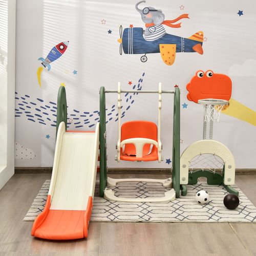 Toboggan 6 En 1 : Balançoire Basket-ball Football Escalade Golf Pour Enfants 18 Mois +