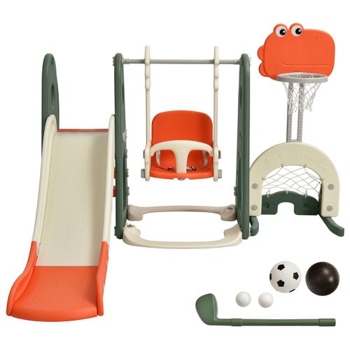 Toboggan 6 En 1 : Balançoire Basket-ball Football Escalade Golf Pour Enfants 18 Mois +