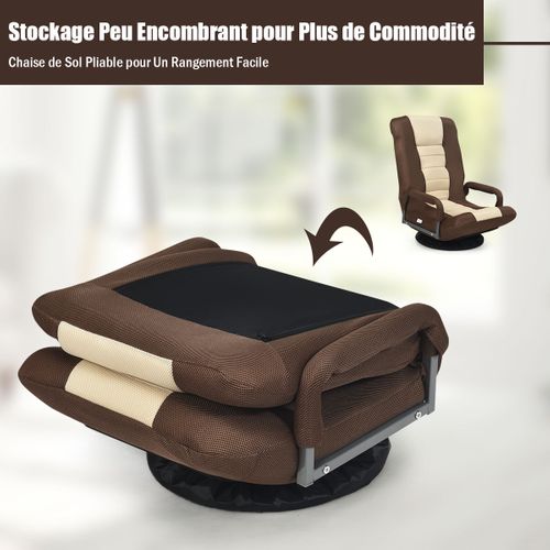 Fauteuil Relax, Fauteuil Pliable De Sol Dossier Réglable Sur 6 Positions Et Base Pivotante