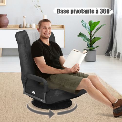 Fauteuil Relax, Fauteuil Pliable De Sol Dossier Réglable Sur 6 Positions Et Base Pivotante