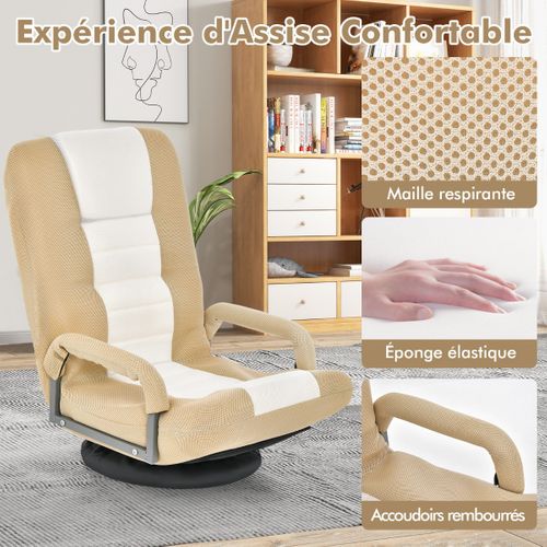 Fauteuil Relax, Fauteuil Pliable De Sol Dossier Réglable Sur 6 Positions Et Base Pivotante Café