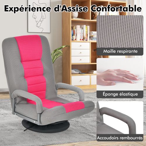 Fauteuil Relax, Fauteuil Pliable De Sol Dossier Réglable Sur 6 Positions Et Base Pivotante Rose