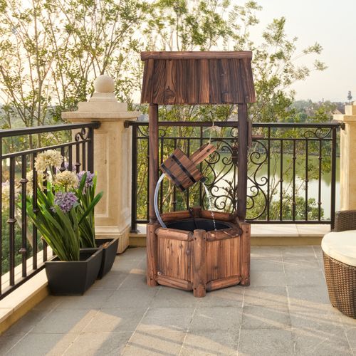 Puits En Bois Extérieur Fontaine De Jardin 60x57x115 Cm Avec Pompe Electrique Débit 300 L/h