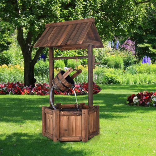 Puits En Bois Extérieur Fontaine De Jardin 60x57x115 Cm Avec Pompe Electrique Débit 300 L/h