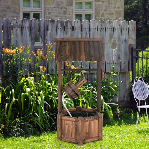 Puits En Bois Extérieur Fontaine De Jardin 60x57x115 Cm Avec Pompe Electrique Débit 300 L/h