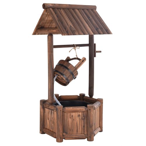 Puits En Bois Extérieur Fontaine De Jardin 60x57x115 Cm Avec Pompe Electrique Débit 300 L/h