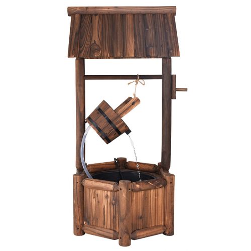 Puits En Bois Extérieur Fontaine De Jardin 60x57x115 Cm Avec Pompe Electrique Débit 300 L/h