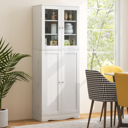Vitrine, Buffet, Meuble De Rangement Avec 4 Portes Multi-rangement 60x31,5x161,5cm Blanc