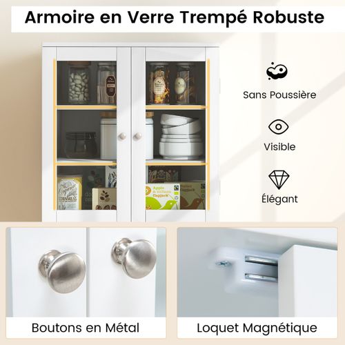 Vitrine, Buffet, Meuble De Rangement Avec 4 Portes Multi-rangement 60x31,5x161,5cm Blanc