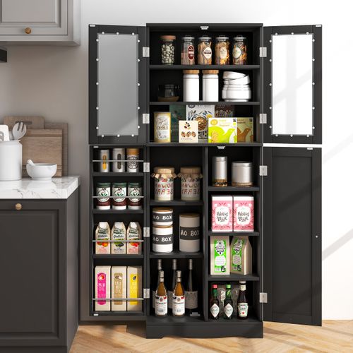 Vitrine, Buffet, Meuble De Rangement Avec 4 Portes Multi-rangement 60x31,5x161,5cm Noir