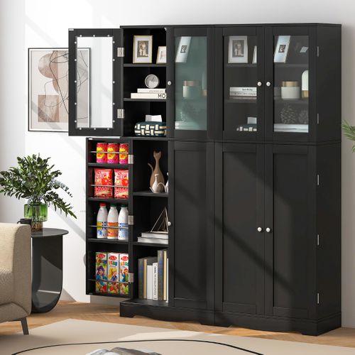 Vitrine, Buffet, Meuble De Rangement Avec 4 Portes Multi-rangement 60x31,5x161,5cm Noir