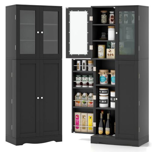 Vitrine, Buffet, Meuble De Rangement Avec 4 Portes Multi-rangement 60x31,5x161,5cm Noir