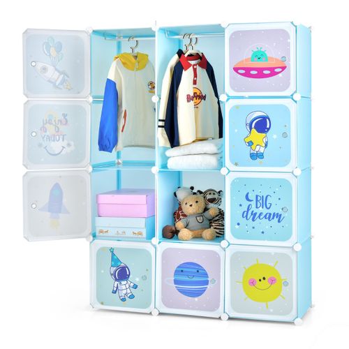 Armoire De Rangement Enfant, Penderie Portable 12 Cubes 107 X 36 X 142 Cm Blanc