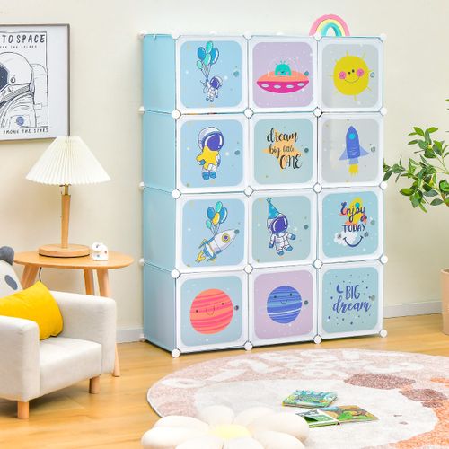 Armoire De Rangement Enfant, Penderie Portable 12 Cubes 107 X 36 X 142 Cm Blanc