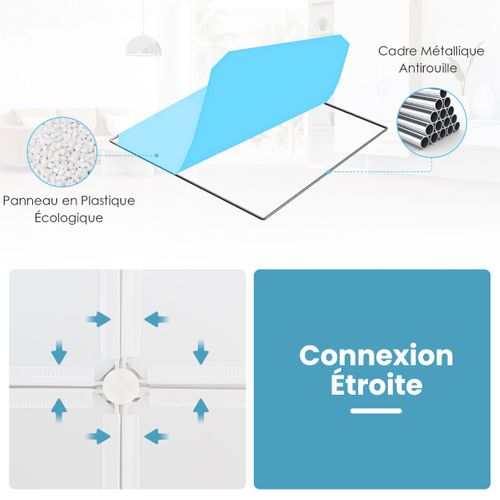 Armoire De Rangement Enfant, Penderie Portable 12 Cubes 107 X 36 X 142 Cm Blanc