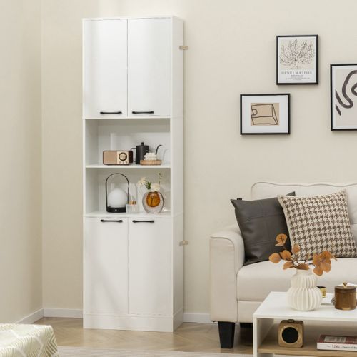 Buffet De Cuisine, Meuble De Rangement Avec 4 Portes Kits Anti-basculement 56x30x190cm Blanc