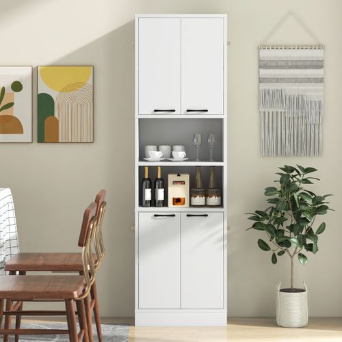 Buffet De Cuisine, Meuble De Rangement Avec 4 Portes Kits Anti-basculement 56x30x190cm Blanc