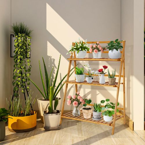 Jardinière, Étagère Pliable Pour Plantes Pliant à 3 Niveaux 70x38x95,5cm Naturel Bambou