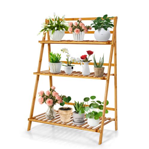 Jardinière, Étagère Pliable Pour Plantes Pliant à 3 Niveaux 70x38x95,5cm Naturel Bambou