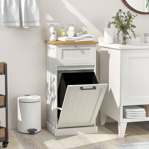 Panier à Linge, Armoire à Linge Inclinable Avec 1 Tiroir 40 X 37 X 82 Cm Blanc