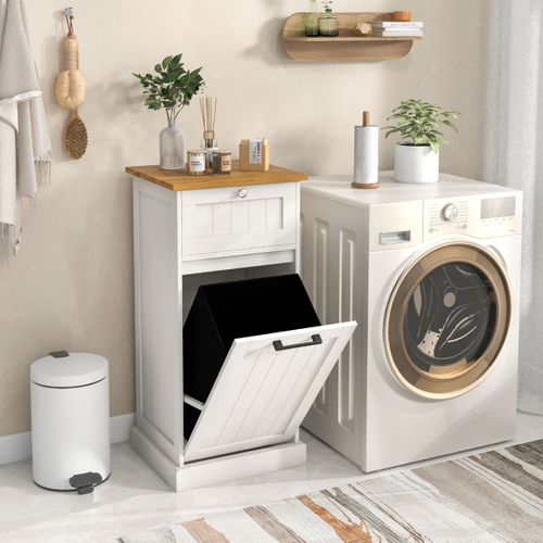 Panier à Linge, Armoire à Linge Inclinable Avec 1 Tiroir 40 X 37 X 82 Cm Blanc