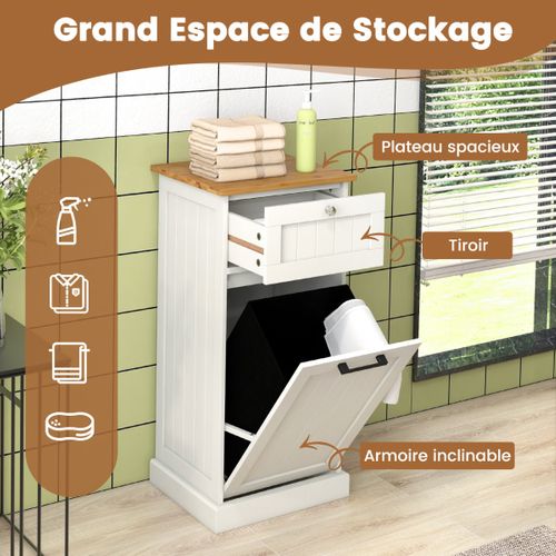 Panier à Linge, Armoire à Linge Inclinable Avec 1 Tiroir 40 X 37 X 82 Cm Blanc