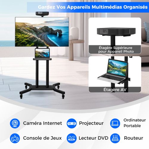Support TV Sur Pied Mobile Pour Téléviseurs Plats Et Incurvés 32"-70" Chariot TV à Roulettes