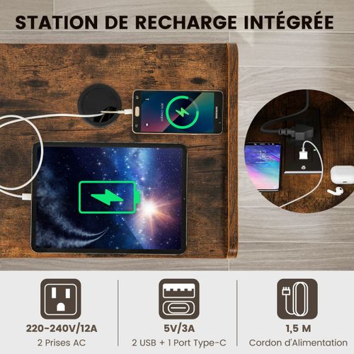 Table D'appoint, Meuble Pour Tourne-disque Vinyles 4 Etagères Prise De Courant Et Port USB Café