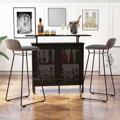 Table De Bar à Domicile à 4 Niveaux Armoire De Bar Avec 2 Étagères Pour Vin Et 6 Supports