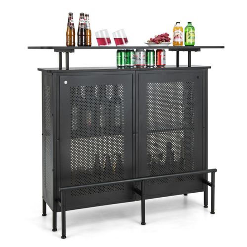 Table De Bar à Domicile à 4 Niveaux Armoire De Bar Avec 2 Étagères Pour Vin Et 6 Supports