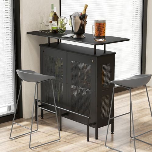 Table De Bar à Domicile à 4 Niveaux Armoire De Bar Avec 2 Étagères Pour Vin Et 6 Supports