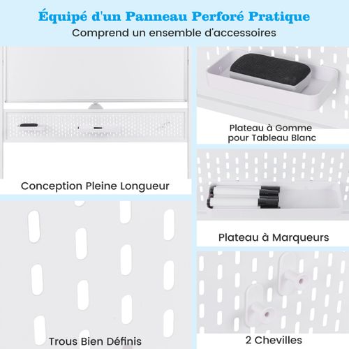 Tableau Blanc Effaçable à Sec Mobile Double Face 120 X 90cm Avec Support Magnétique Sur Pied