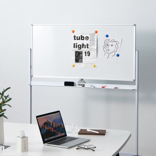 Tableau Blanc Mobile Magnétique Double Face Avec 6 Marqueurs 12 Aimants Et 1 Gomme Pour Bureau