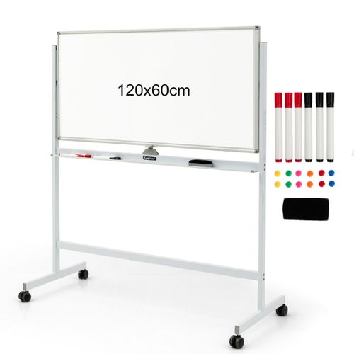 Tableau Blanc Mobile Magnétique Double Face Avec 6 Marqueurs 12 Aimants Et 1 Gomme Pour Bureau