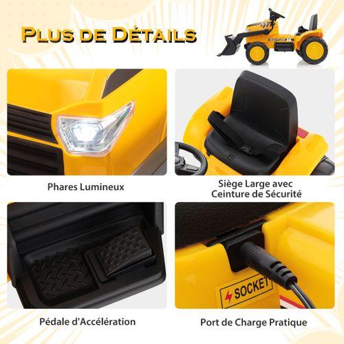 Tracteur Electrique 12v/7ah Tractopelle Pour Enfants Télécommande 2,4g Démarrage Progressif LED