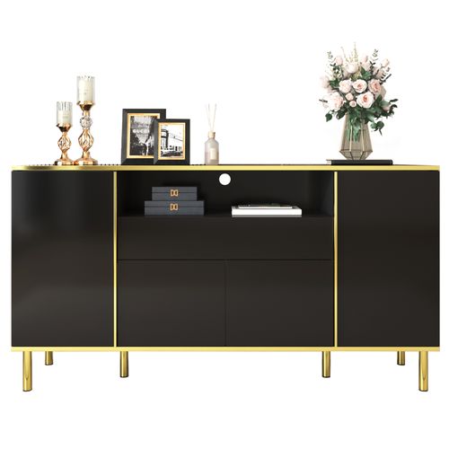 Meuble De Rangement Noir Buffet Avec Quatre Portes Et Deux Tiroirs Armoire LED Moderne