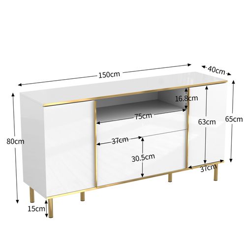 Meuble De Rangement Blanc Buffet Avec Quatre Portes Et Deux Tiroirs Armoire LED Moderne