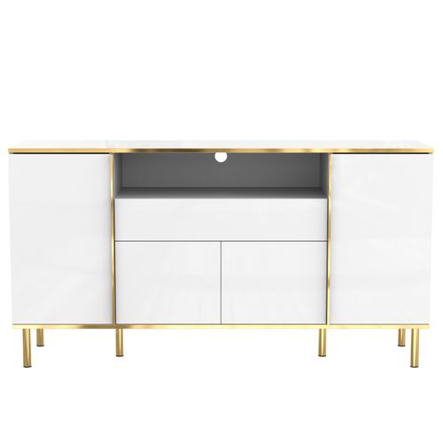 Meuble De Rangement Blanc Buffet Avec Quatre Portes Et Deux Tiroirs Armoire LED Moderne