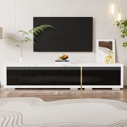 Meuble TV Moderne à Longueur Variable (140-260 Cm), Meuble TV Bas Avec Fonction Rotative , Noir