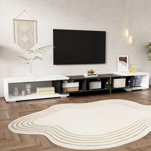 Meuble TV Moderne à Longueur Variable (140-260 Cm), Meuble TV Bas Avec Fonction Rotative , Noir